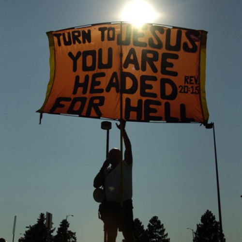 Protestors gather for Democratic National Convention in 2008 in Denver, CO.