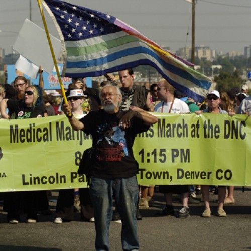 Protestors gather for Democratic National Convention in 2008 in Denver, CO.