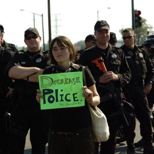 Protestors gather for Democratic National Convention in 2008 in Denver, CO.