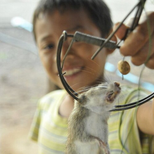 A child shows off his catch of the day and next meal